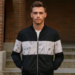 Jack & Jones Essential Bomber Jacket Monochrome Marble Coat Outerwear Medium